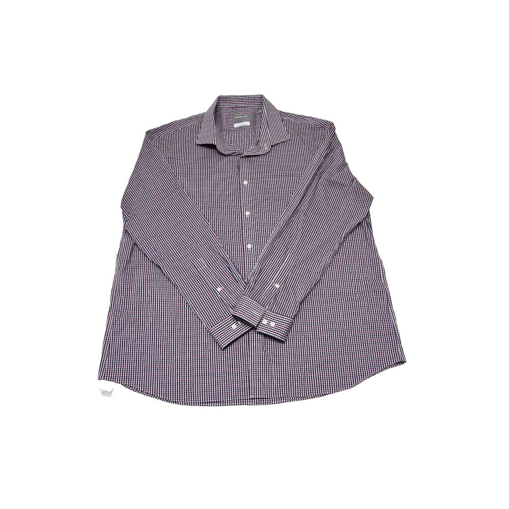 Michael Kors Mens Slim Fit Travel Stretch Gingham Shirt Purple Navy 19 34/35 3XL